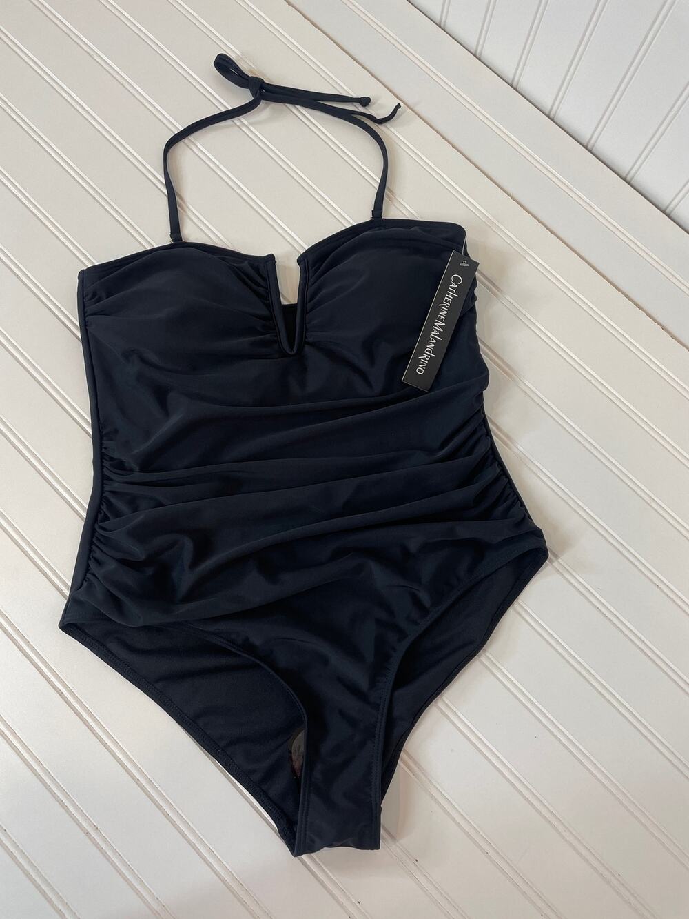 NWT CATHERINE MALANDRINO Womens Swimsuit Padded Solid One Piece 1-PC Size M